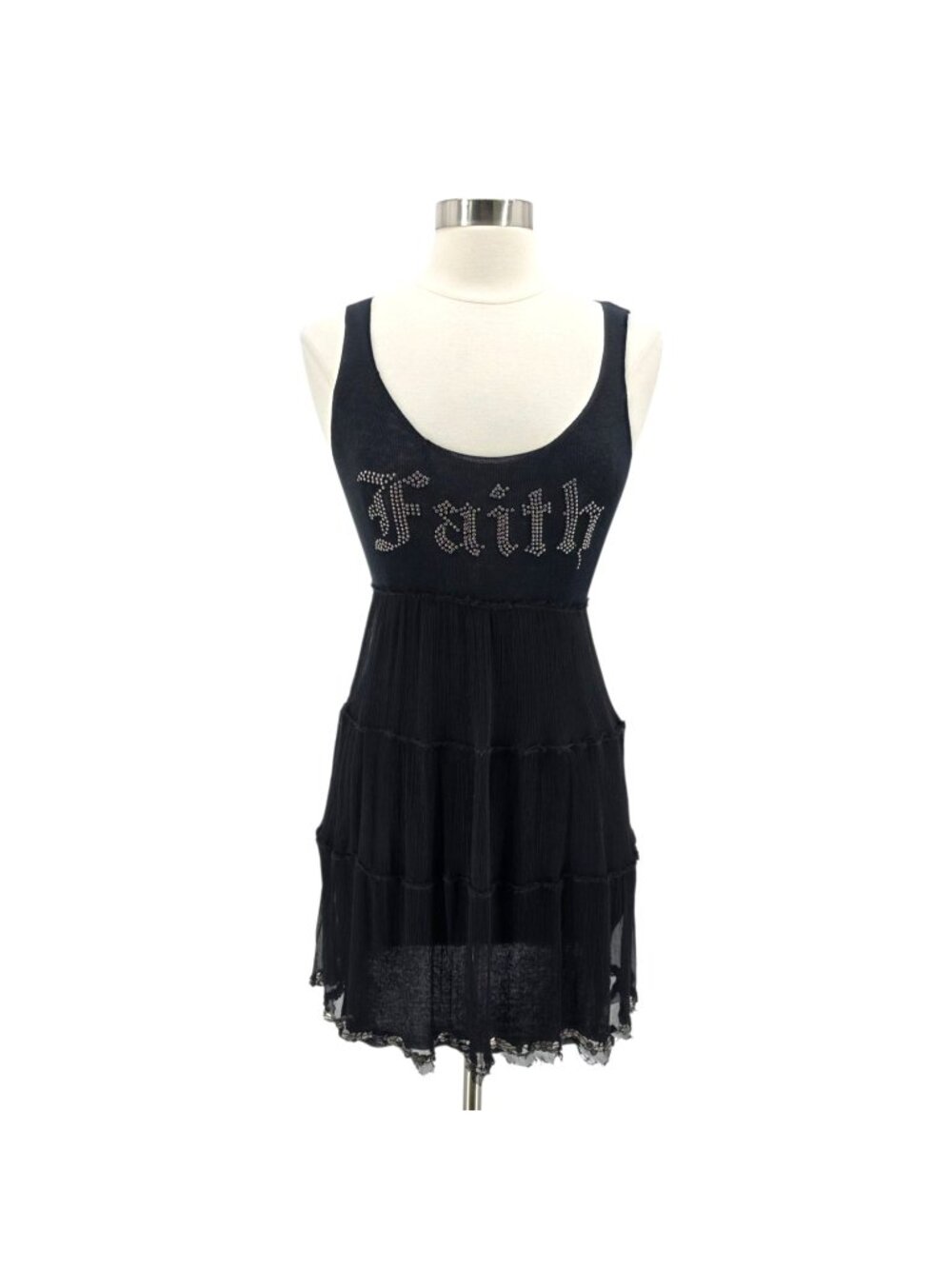 Faith Connexion Womens Medium Dress Silk Knit Studded Spell Out Goth Punk READ